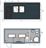 Conteneur résidentiel 6,00 × 2,44 m – Avec cuisine, salle de bain et douche