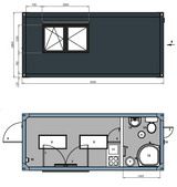 Container abitativo 6,00 × 3,00 m – Con cucina, bagno e doccia