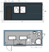 Container abitativo 6,00 × 3,00 m – Con cucina, bagno e doccia